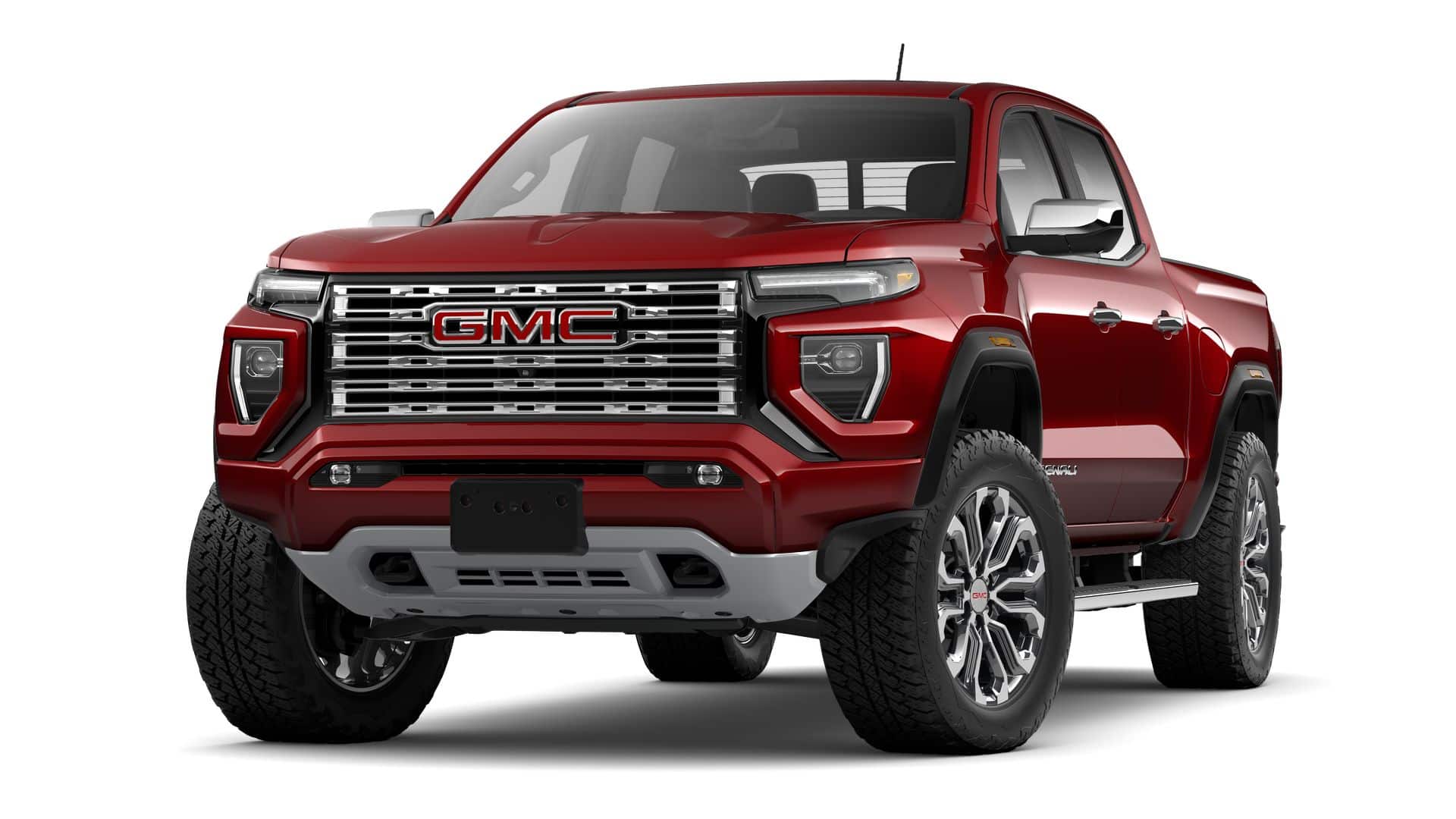 2026 GMC Canyon Denali in Volcanic Red Tintcoat — front three-quarter view