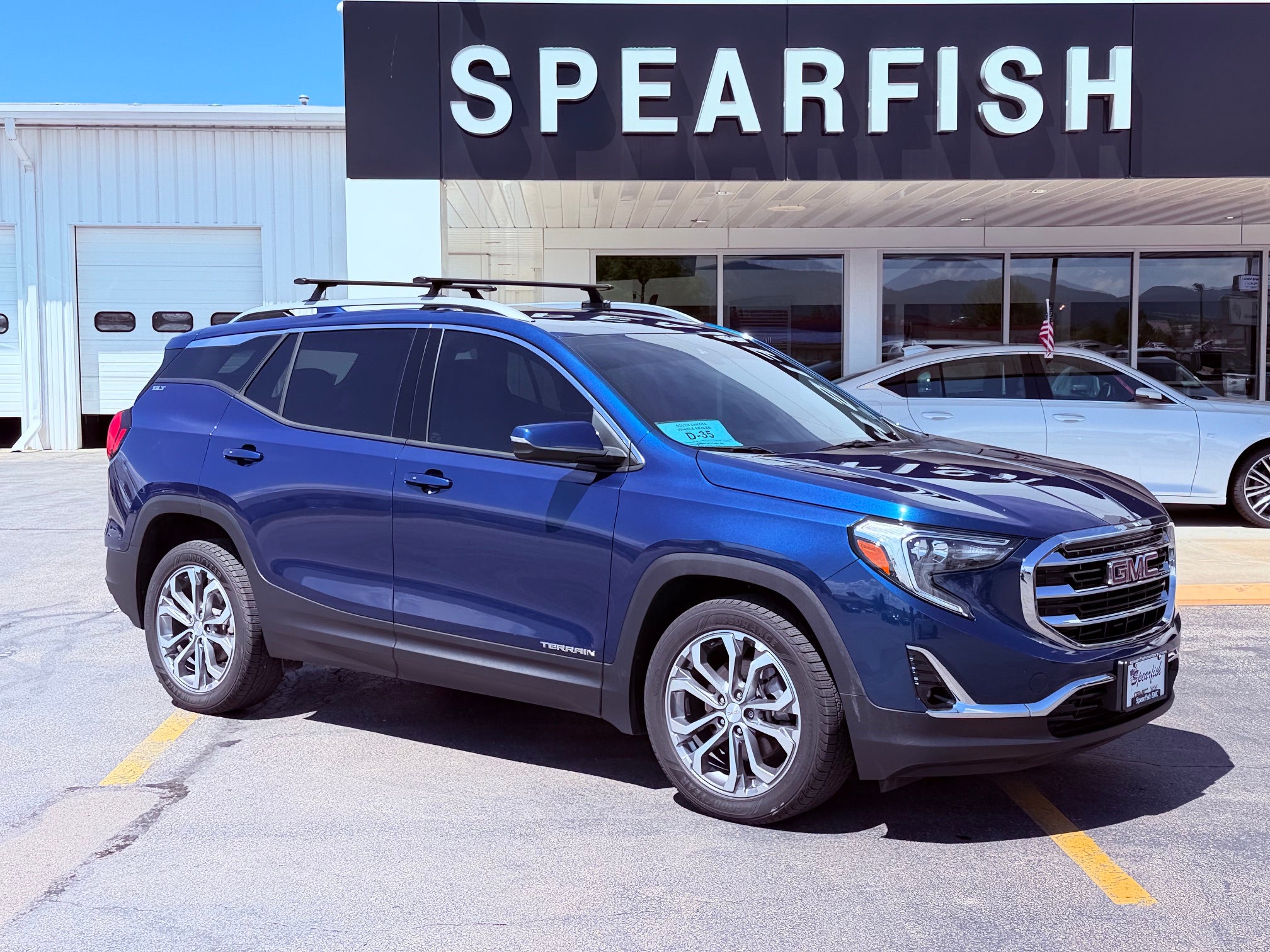 2020 GMC Terrain SLT in Blue Emerald Metallic — front three-quarter view